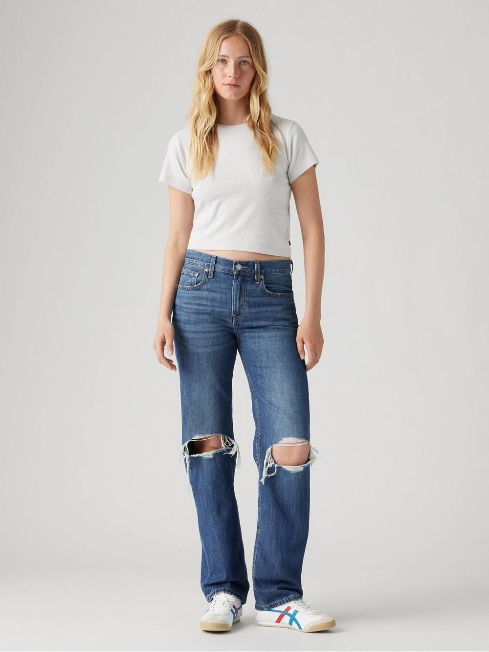 Levi's Low Pro Straight Distressed Ripped Jeans Sz 26